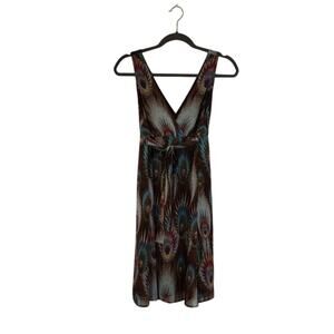 Charlotte Russe Peacock Feather Print Dress Size Small Brown Bohemian Whimsical